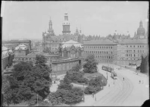 Dresden. Blick vom Hotel Weber am Postplatz nach Nordosten auf Zwinger, Residenzschloss und Taschenbergpalais