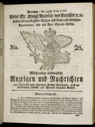 No. 26. Montags, den 24ten Juny 1776.