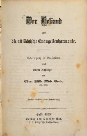 Der Heliand oder die altsächsische Evangelienharmonie