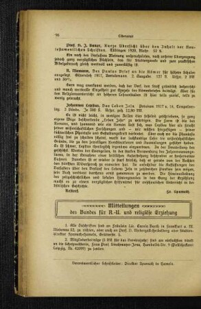 Mitteilungen des Bundes für R.-U. und religiöse Erziehung