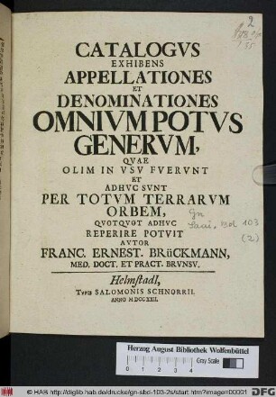 Catalogvs Exhibens Appellationes Et Denominationes Omnivm Potvs Genervm : Qvae Olim In Vsv Fvervnt Et Adhvc Svnt Per Totvm Terrarvm Orbem ...