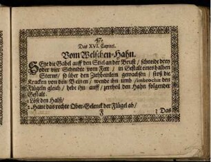Das XVI. Capitel. Vom Welschen-Hahn / Die Vorlegung