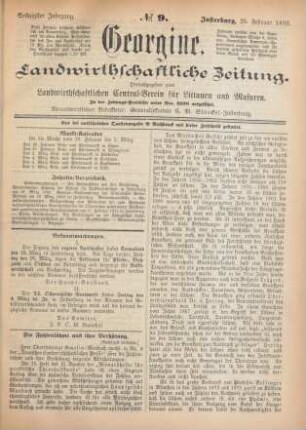 Sechzigster Jahrgang. No. 9. Insterburg, 25. Februar 1892.