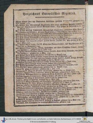 Verzeichnus Europäischer Regenten.
