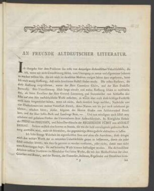 An Freunde Altdeutscher Litteratur.