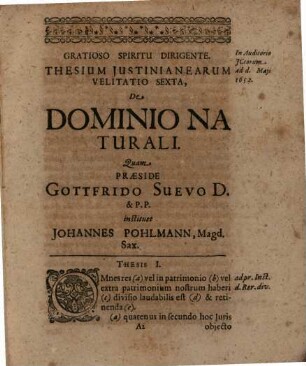 Thesium iustineanearum velitatio sexta de dominio naturali
