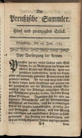 Fünf und zwanzigstes Stück. Königsberg, den 24. Junii 1773.