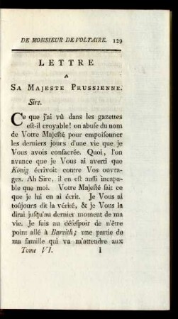 Lettre a Sa Majeste Prussienne.