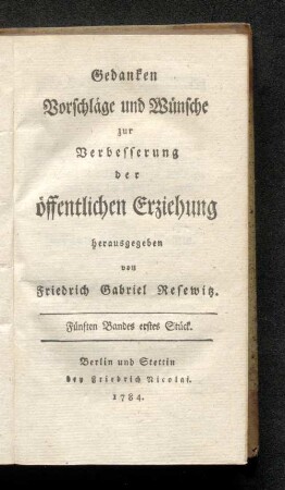 Fünften Bandes erstes Stück.