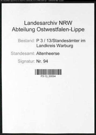 Sterberegister Standesamt Altenheerse