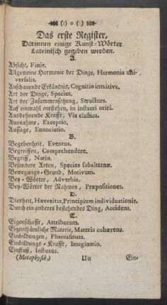 Das erste Register, Darinnen einige Kunst-Wörter Lateinisch gegeben werden