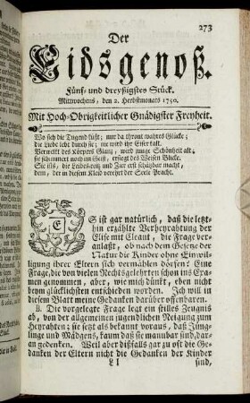 Fünf- und dreyßigstes Stück. Mittwochens, den 2. Herbstmonats 1750.