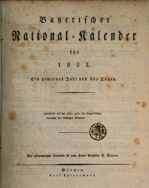 Bayerischer National-Kalender : für .... 1822