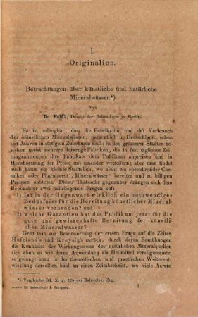 Archiv für Balneologie. 1, 1. 1862 = 12