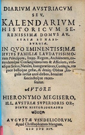 Diarium Austriacum seu kalendarium historicum serenissimae domus Austriae et Habsburgiae