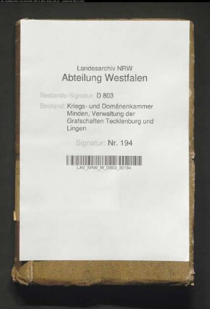 Anschlag der königlichen Domänen der Grafschaft Tecklenburg