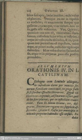 Argumentum Orationis IV. In L. Catilinam