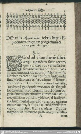 Discursus paraskefasikas febris huius Epidemicae originem progressum & curam paucis indagans