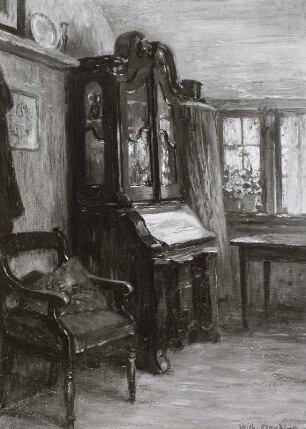 Interieur mit Glasaufsatzschrank