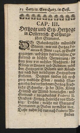 Cap. III. Hertzoge und Ertz-Hertzoge in Oesterreich/Habspurgischen Stammes