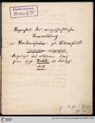 Verzeichnis der vorgeschichtlichen Altertümer im Stadtmuseum zu Bitterfeld