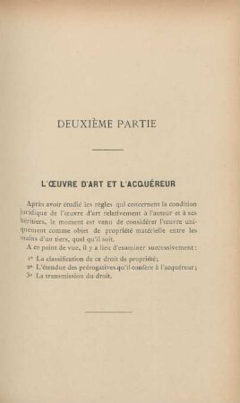 Deuxième partie. L'oeuvre d'art et l'acquéreur
