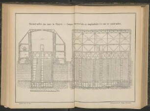 Reconstruction des quais de l'Escaut. Coupes transversale et longitudinale du mur en construction.