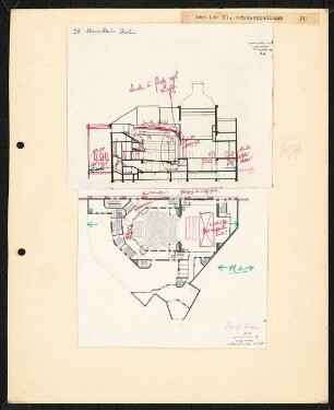 Kurfürsten Oper (auch: Deutsches Künstlertheater, Staatstheater Kleines Haus Nürnberger Strasse), Berlin: Grundriss und Längsschnitt