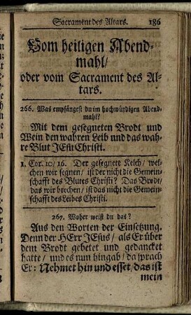 Vom heiligen Abendmahl / oder vom Sacrament des Altars.