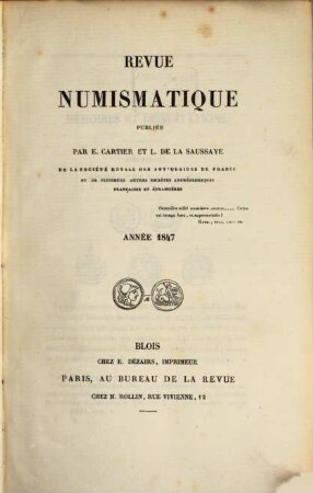 Revue numismatique : RN. 12. 1847