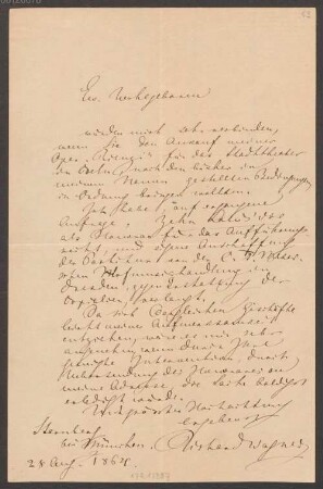 Richard Wagner (1813 - 1883) Autographen: Brief von Richard Wagner an Michael Schloss - BSB Autogr.Cim. Wagner, Richard.83