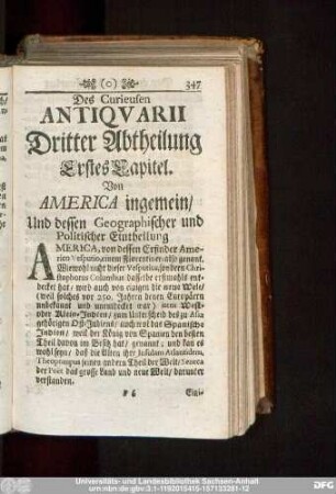 Erstes Capitel. Von America ingemein, Und dessen Geographischer und Politischer Eintheilung