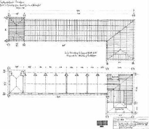 Kornwestheim Pbf: Bezirkszentralschmiede / Feuerlöschgeräteschuppen und Pförtnerhaus - Gebälk u. Sparrenlage Nebengeb.