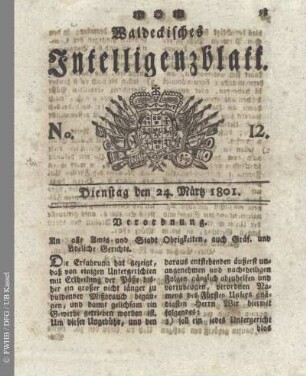 No. 12, Dienstag den 24. März 1801