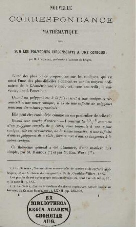 Sur les polygones circronsrits a une conique.