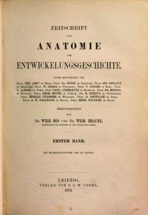 Zeitschrift für Anatomie und Entwickelungsgeschichte. 1. 1876