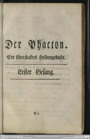 Der Phaeton. Ein scherzhaftes Heldengedicht