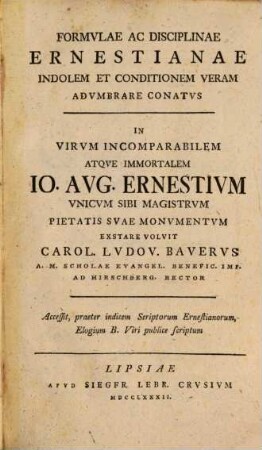 Formulae ac disciplinae Ernestianae indoles et conditio vera