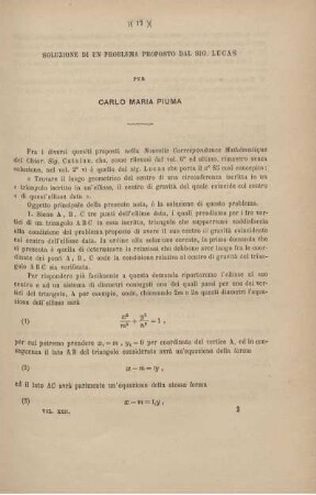Soluzione di un problema poposto dal sig. Lucas.