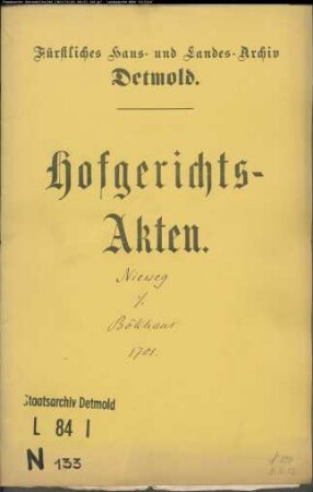 Nieweg, Henrich, Krüger zu Lieme gegen Hans Bökhaus - Schuldforderung