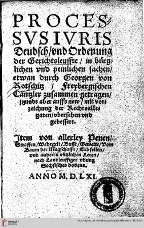 Processvs Ivris Deudsch, vnd Ordenung der Gerichtsleuffte, in bürgerlichen vnd peinlichen sachen
