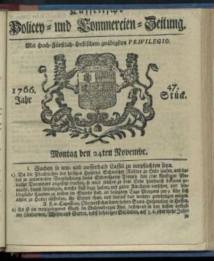 47. Stueck, Montag den 24ten Novembr. 1766