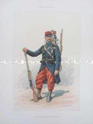 Uniformdarstellung, Gemeiner des Fremden-Regiments, Frankreich, um 1890.