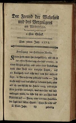 21stes Stück. Den 30ten July 1773.