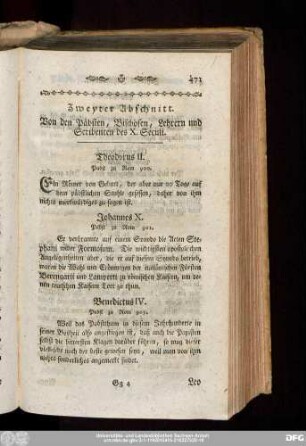 Zweyter Abschnitt. Von den Päbsten, Bischöfen, Lehrern und Scribenten des X. Seculi.