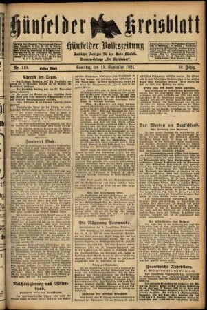 Erste Ausgabe vom Samstag, den 13. September 1924.