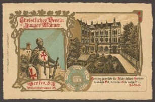 Ansichtskarte "Christlicher Verein junger Männer" mit Kreuzritter, Wilhelmstraße 34