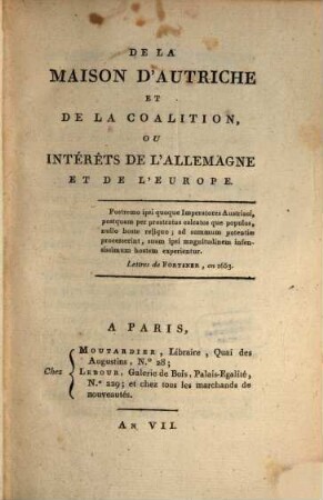 De la Maison d'Autriche et de la Coalition