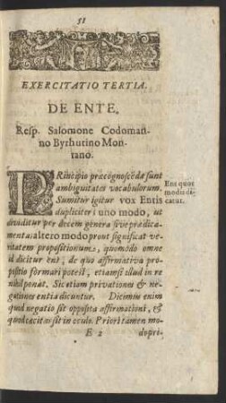 Exercitatio Tertia. De Ente.