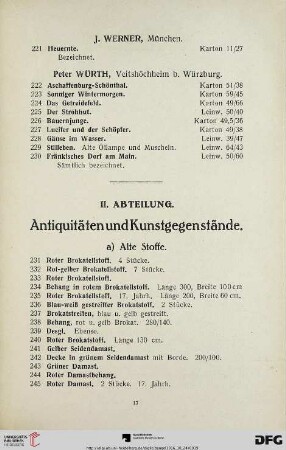 Antiquitäten und Kunstgegenstände (Nr. 231-651)